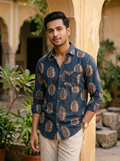 (Free shipping) Sanganeri print cotton fabrics shirt