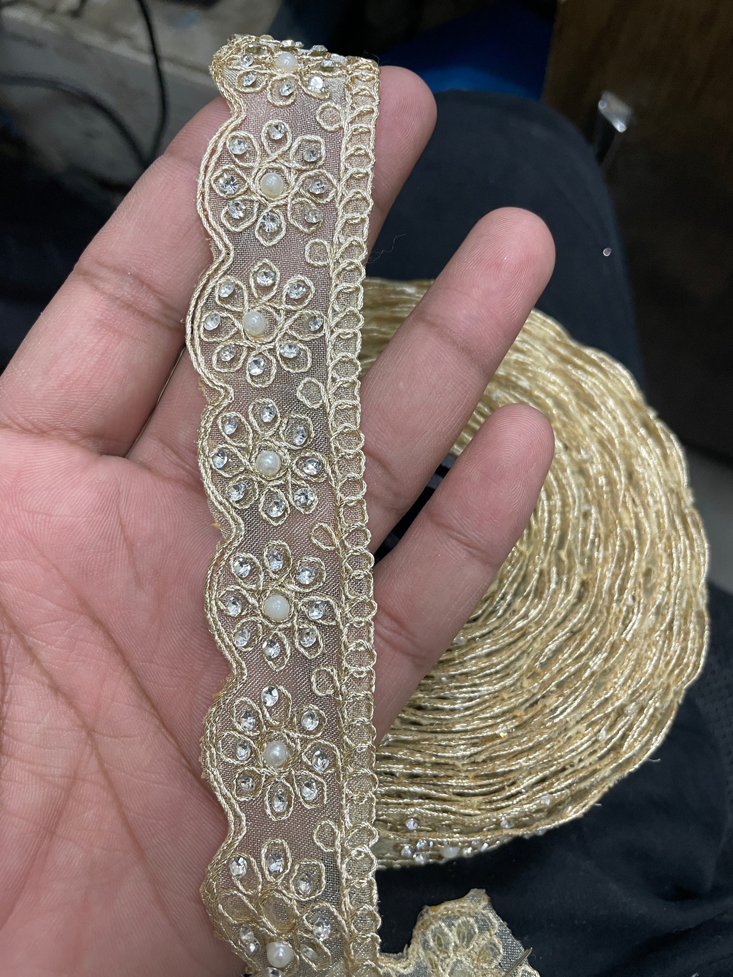 9mtr Mirror and stone handwork lace