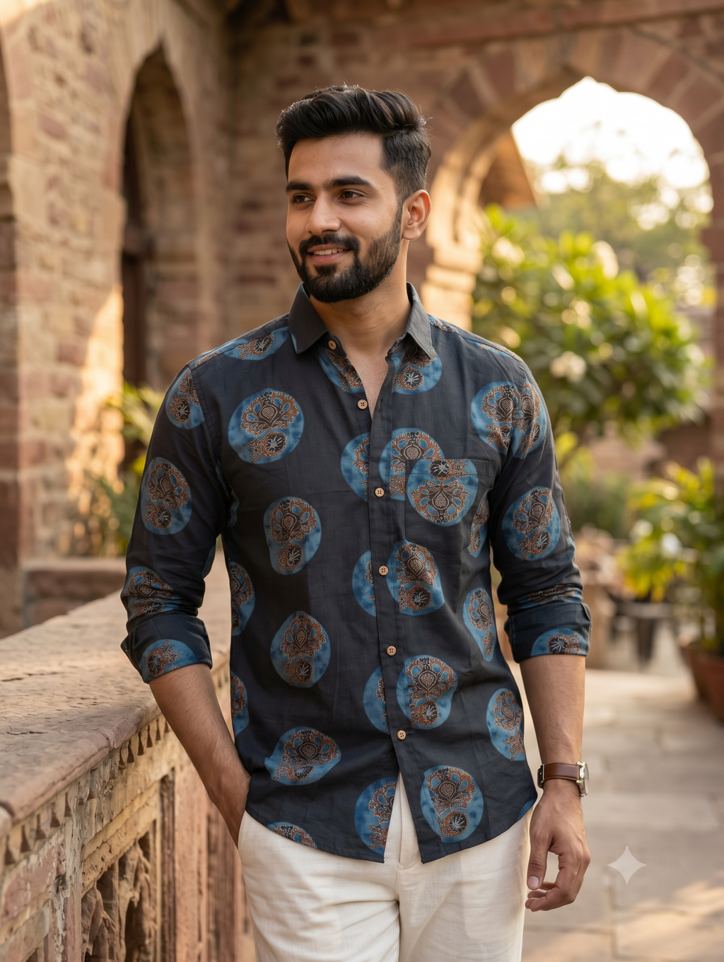 (Free shipping) Sanganeri print cotton fabrics shirt