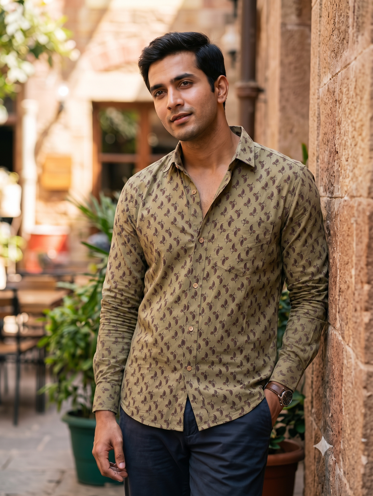 (Free shipping) Sanganeri print cotton fabrics shirt