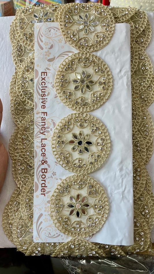 9mtr Mirror and stone handwork lace