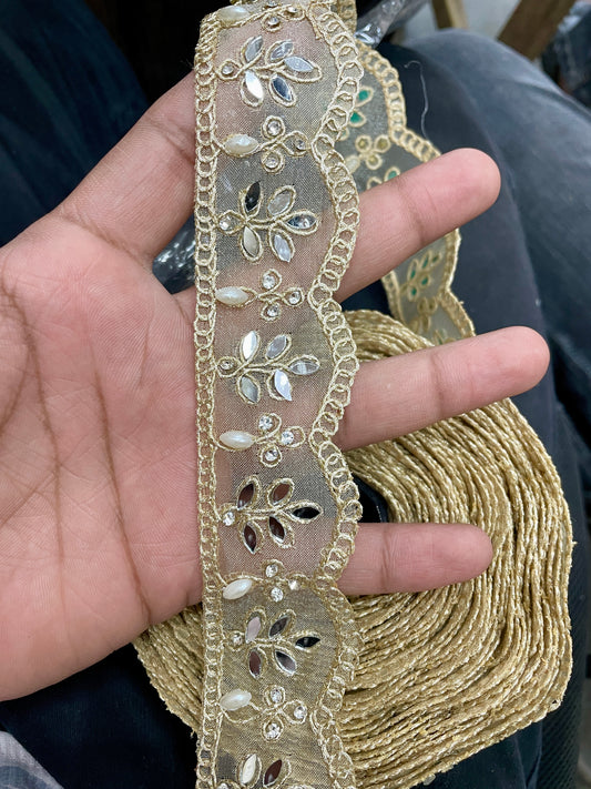 9mtr Mirror and stone handwork lace